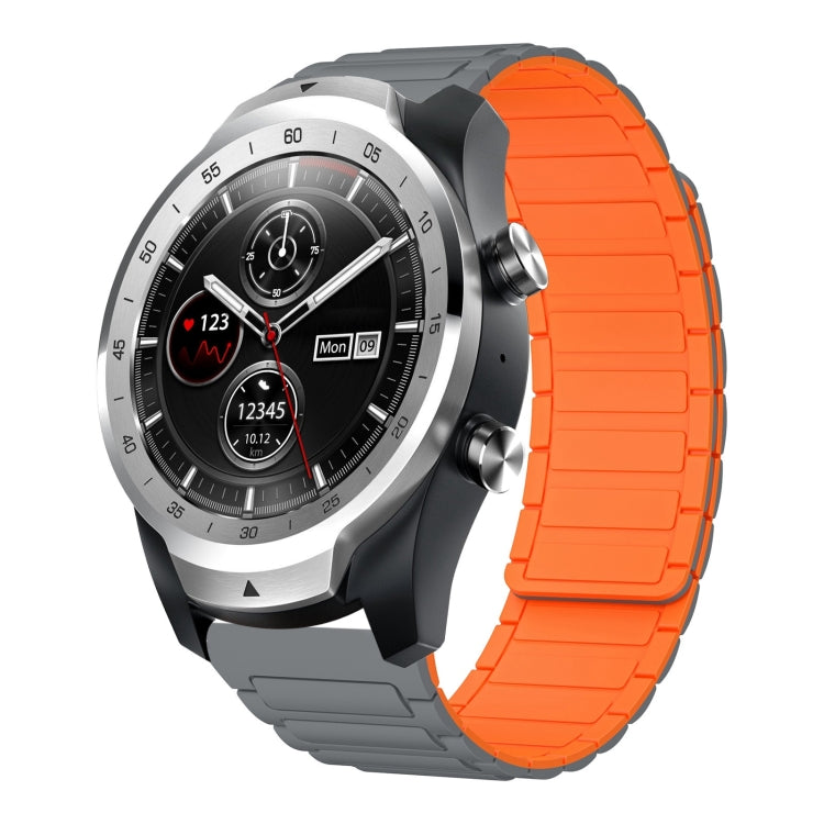 For Ticwatch Pro 2020 22mm I-shaped Magnetic Silicone Watch Band(Gray+Orange) by bashfashion