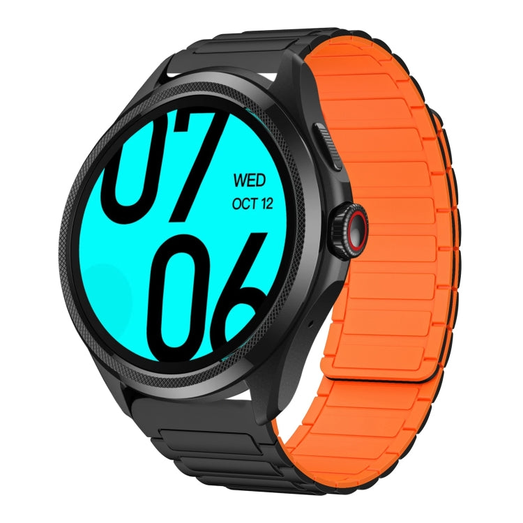 For Ticwatch Pro 2021 22mm I-shaped Magnetic Silicone Watch Band(Black+Orange) by bashfashion