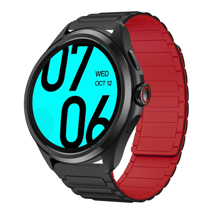 For Ticwatch Pro 2021 22mm I-shaped Magnetic Silicone Watch Band(Black+Red) by bashfashion