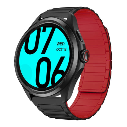 For Ticwatch Pro 2021 22mm I-shaped Magnetic Silicone Watch Band(Black+Red) by bashfashion