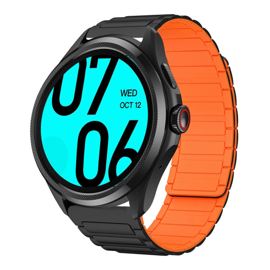 For Ticwatch Pro 22mm I-shaped Magnetic Silicone Watch Band(Black+Orange) by bashfashion