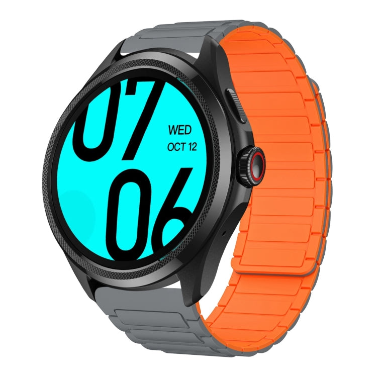 For Ticwatch Pro 22mm I-shaped Magnetic Silicone Watch Band(Gray+Orange) by bashfashion