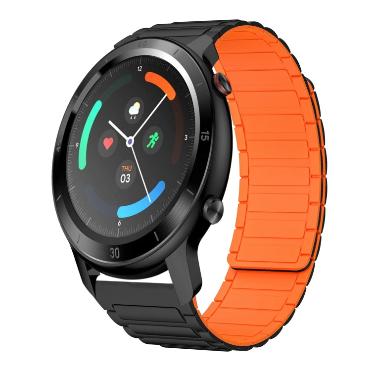For Ticwatch GTX 22mm I-shaped Magnetic Silicone Watch Band(Black+Orange) by bashfashion