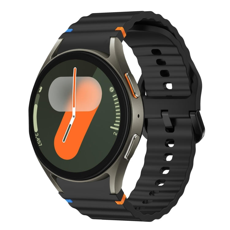 For Samsung Galaxy Watch 7 40 / 44mm Wave Pattern Stitched Silicone Watch Band(Black) by bashfashion