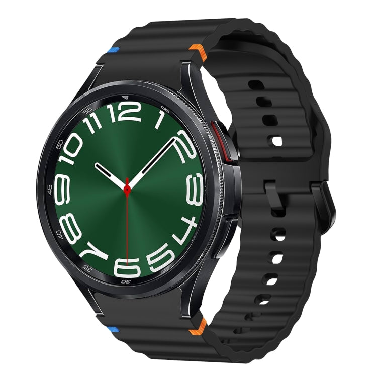 For Samsung Galaxy Watch 6 Classic Wave Pattern Stitched Silicone Watch Band(Black) by bashfashion