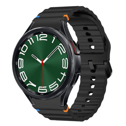 For Samsung Galaxy Watch 6 Classic Wave Pattern Stitched Silicone Watch Band(Black) by bashfashion