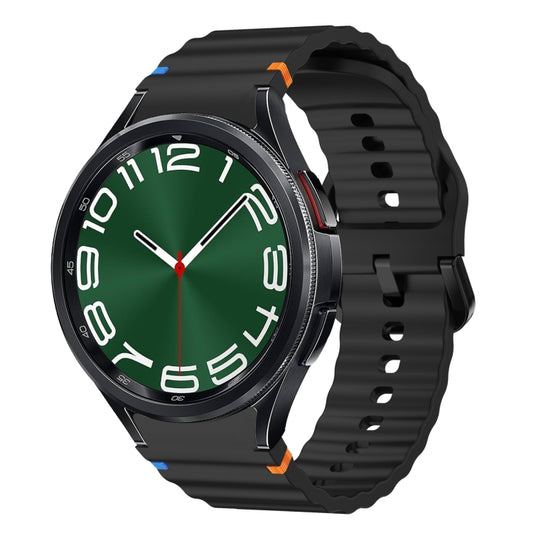 For Samsung Galaxy Watch 6 Classic Wave Pattern Stitched Silicone Watch Band(Black) by bashfashion