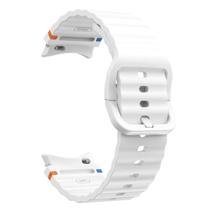 For Samsung Galaxy Watch 6 Classic Wave Pattern Stitched Silicone Watch Band(White) by bashfashion