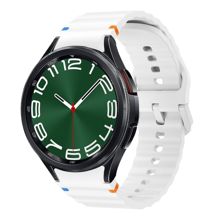 For Samsung Galaxy Watch 6 Classic Wave Pattern Stitched Silicone Watch Band(White) by bashfashion