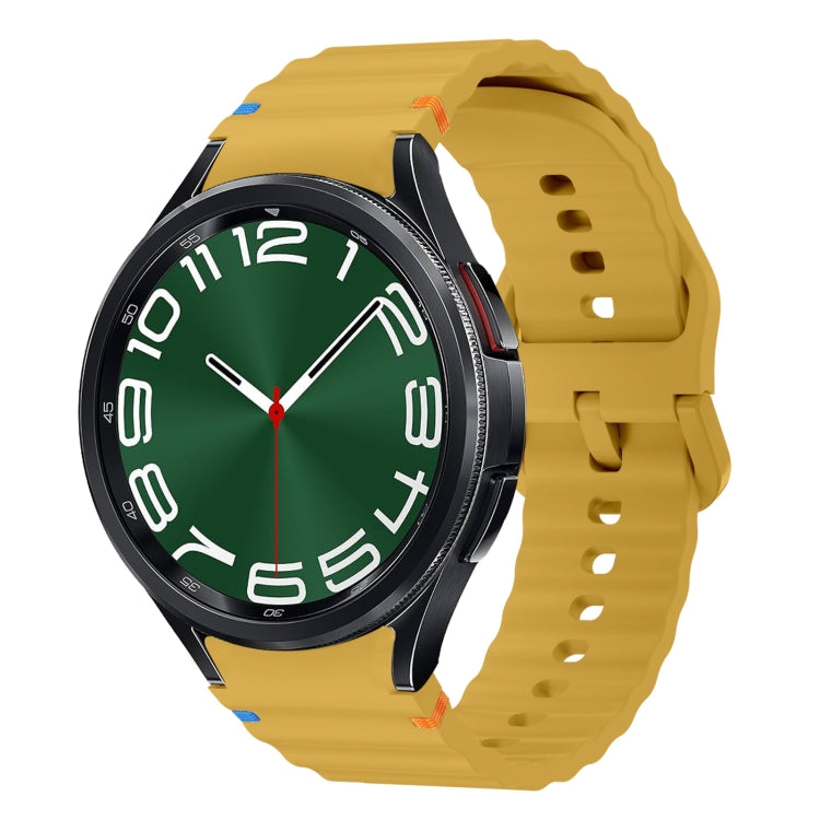 For Samsung Galaxy Watch 6 Classic Wave Pattern Stitched Silicone Watch Band(Yellow) by bashfashion