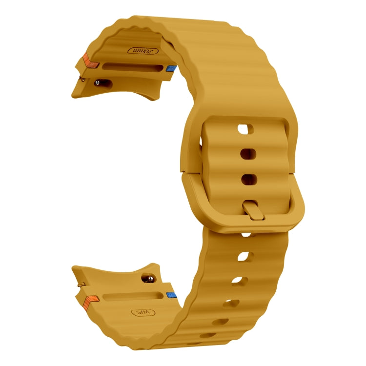 For Samsung Galaxy Watch 6 Classic Wave Pattern Stitched Silicone Watch Band(Yellow) by bashfashion