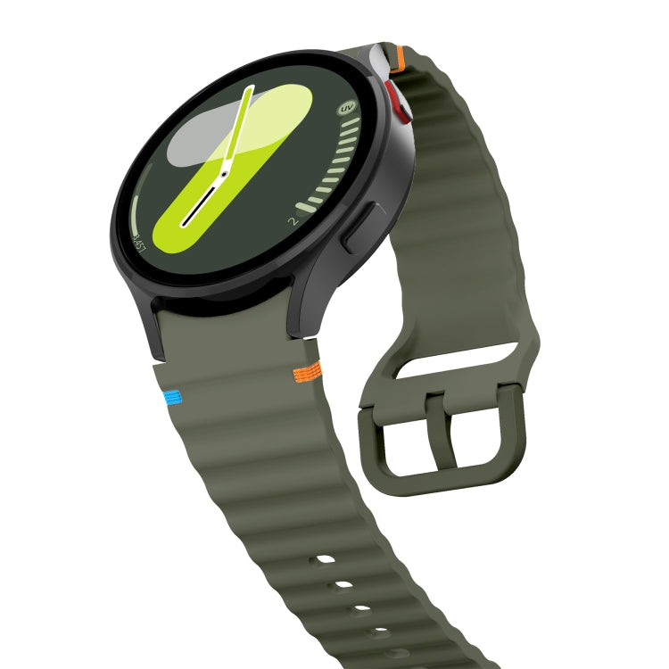 For Samsung Galaxy Watch 5 40 / 44mm Wave Pattern Stitched Silicone Watch Band(Army Green) by bashfashion