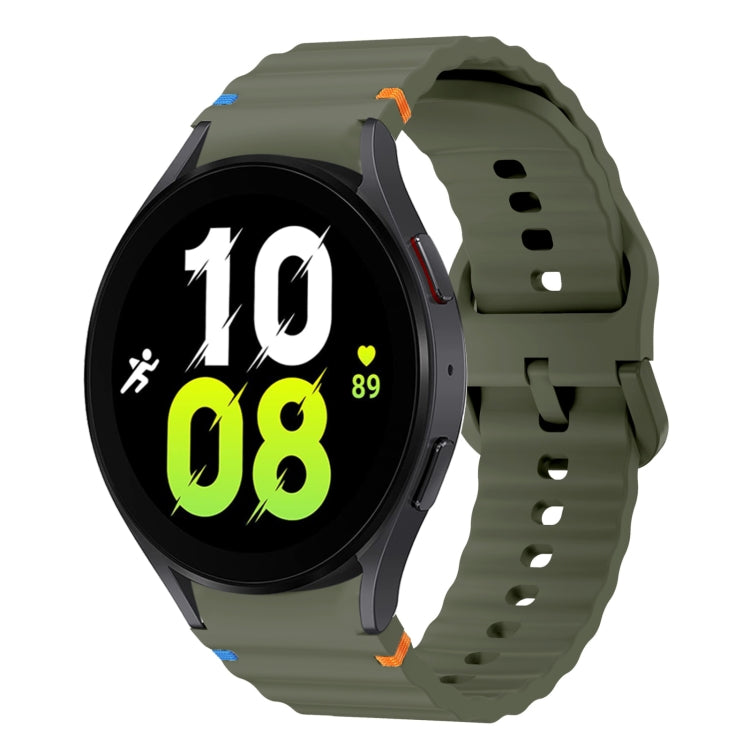 For Samsung Galaxy Watch 5 40 / 44mm Wave Pattern Stitched Silicone Watch Band(Army Green) by bashfashion
