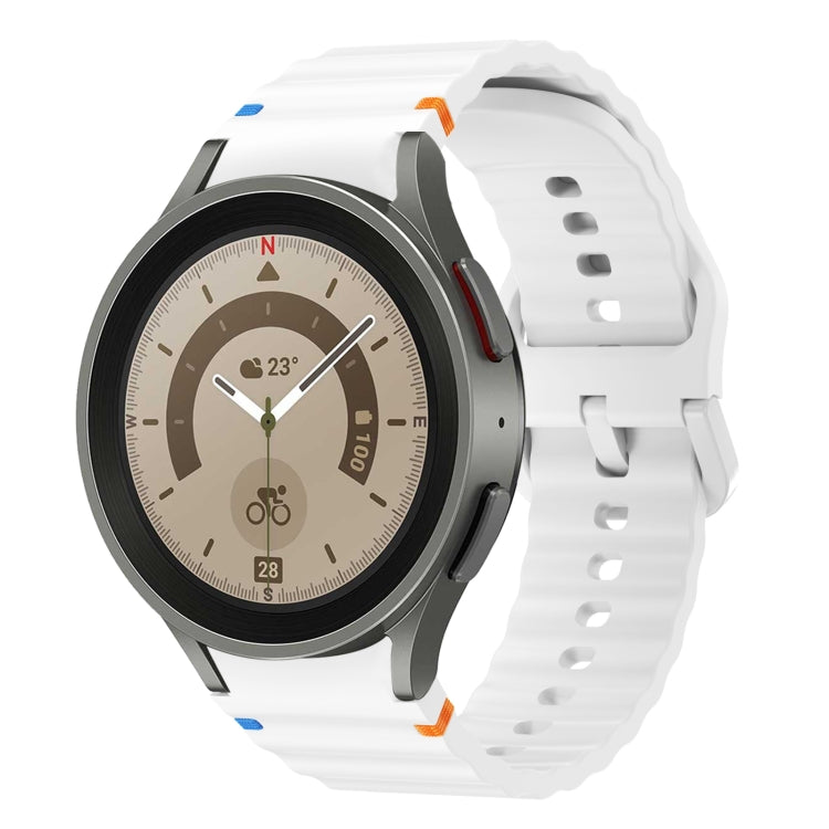 For Samsung Galaxy Watch 5 Pro Wave Pattern Stitched Silicone Watch Band(White) by bashfashion
