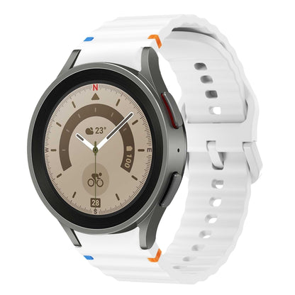 For Samsung Galaxy Watch 5 Pro Wave Pattern Stitched Silicone Watch Band(White) by bashfashion