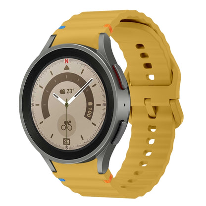 For Samsung Galaxy Watch 5 Pro Wave Pattern Stitched Silicone Watch Band(Yellow) by bashfashion
