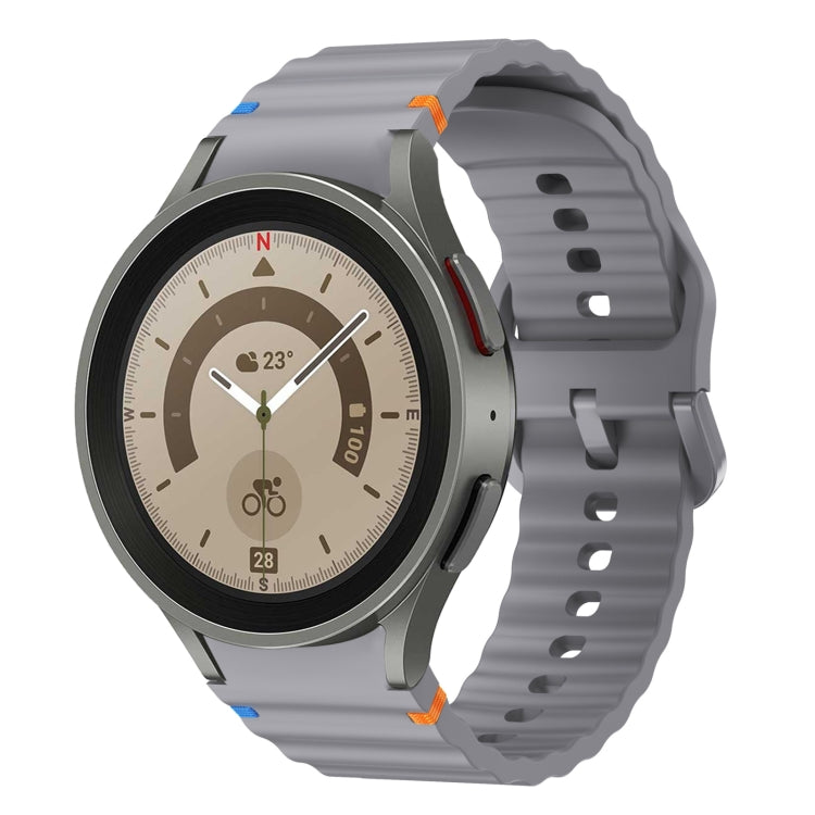 For Samsung Galaxy Watch 5 Pro Wave Pattern Stitched Silicone Watch Band(Dark Gray) by bashfashion