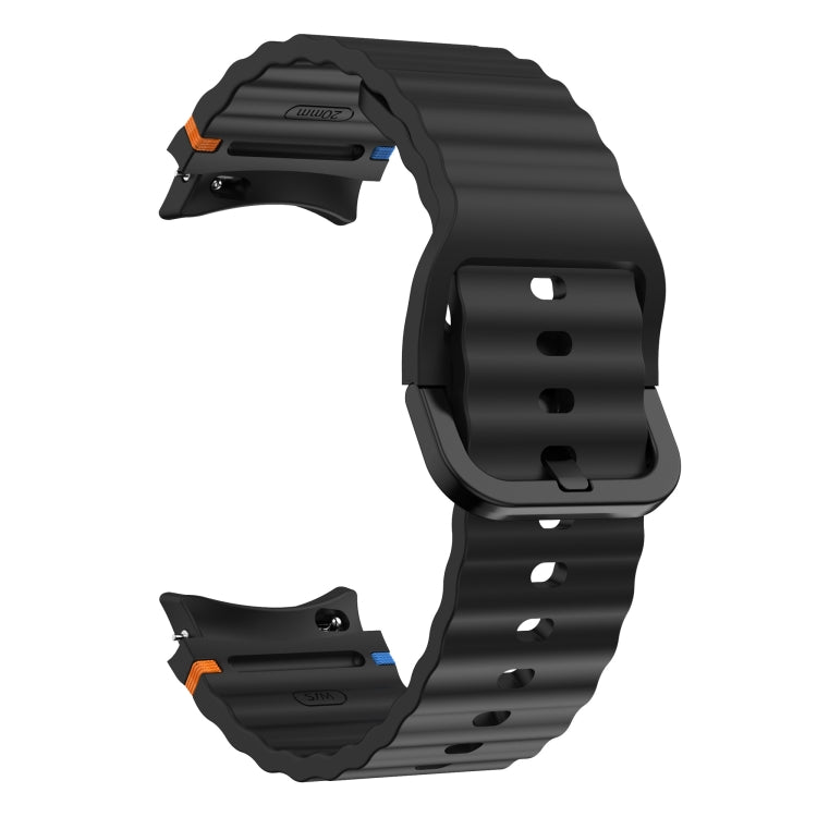 For Samsung Galaxy Watch 4 40 / 44mm Wave Pattern Stitched Silicone Watch Band(Black) by bashfashion