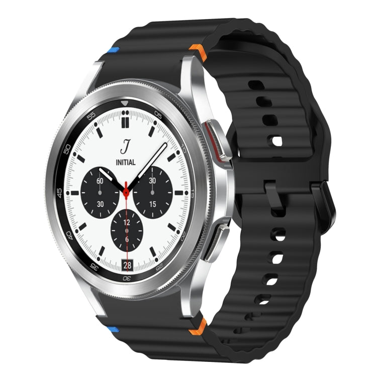 For Samsung Galaxy Watch 4 Classic 42 / 46mm Wave Pattern Stitched Silicone Watch Band(Black) by bashfashion