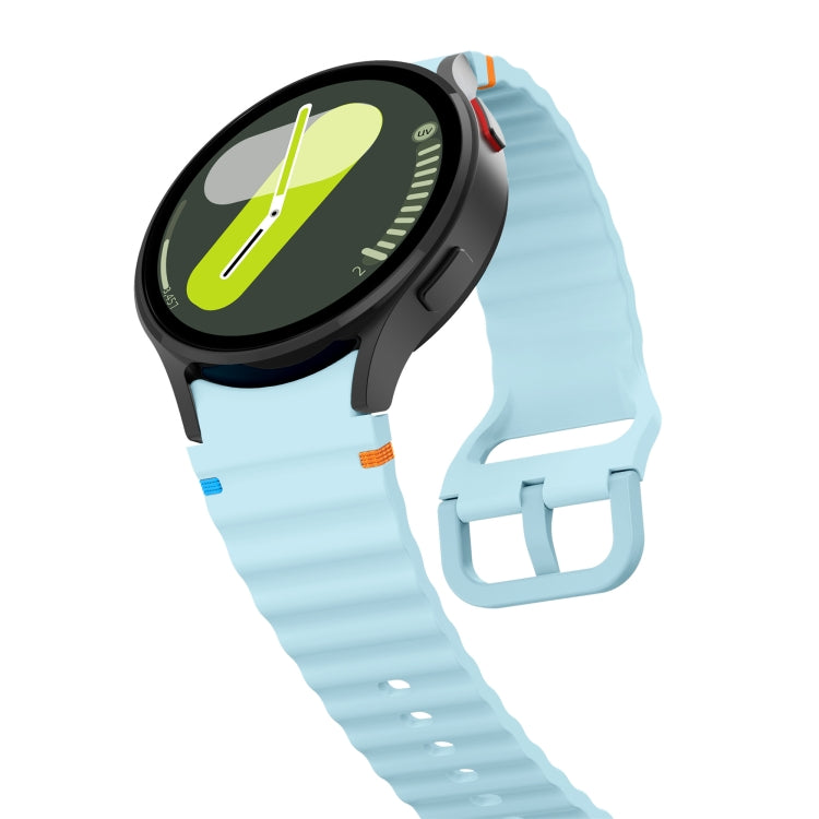 For Samsung Galaxy Watch 4 Classic 42 / 46mm Wave Pattern Stitched Silicone Watch Band(Light Blue) by bashfashion