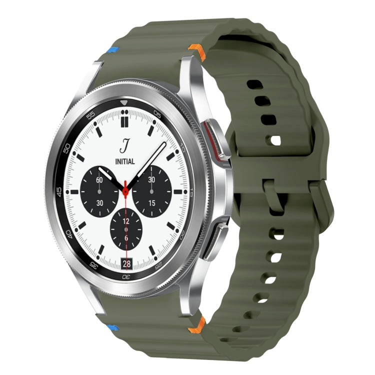For Samsung Galaxy Watch 4 Classic 42 / 46mm Wave Pattern Stitched Silicone Watch Band(Army Green) by bashfashion