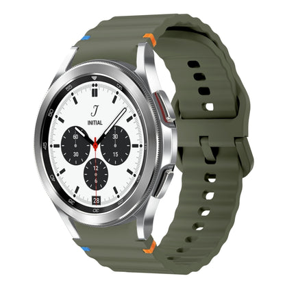 For Samsung Galaxy Watch 4 Classic 42 / 46mm Wave Pattern Stitched Silicone Watch Band(Army Green) by bashfashion