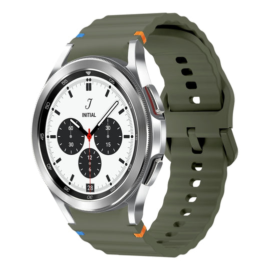 For Samsung Galaxy Watch 4 Classic 42 / 46mm Wave Pattern Stitched Silicone Watch Band(Army Green) by bashfashion