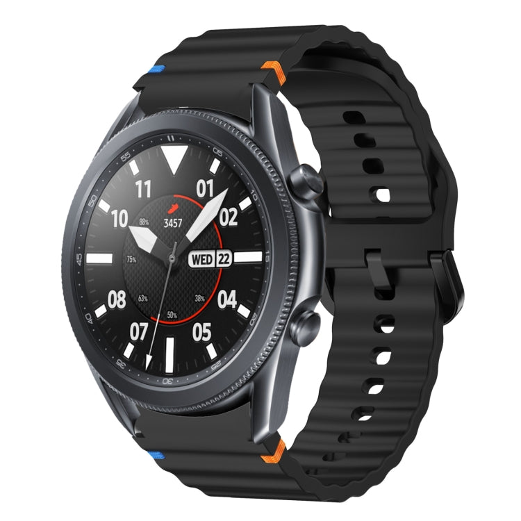 For Samsung Galaxy Watch3 41mm Wave Pattern Stitched Silicone Watch Band(Black) by bashfashion