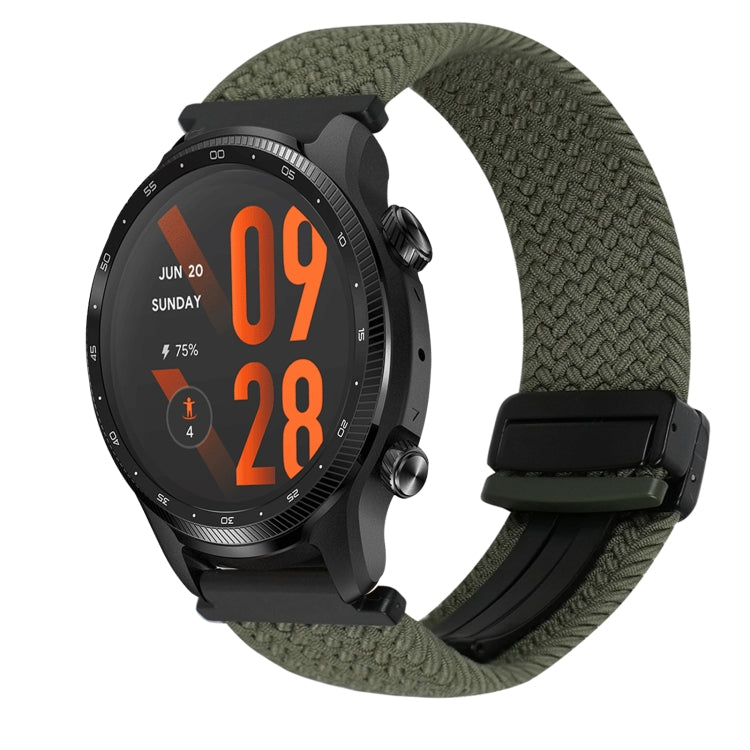 For Ticwatch Pro 3 Ultra 22mm Magnetic Buckle Braided Watch Band(Olive Green) by bashfashion