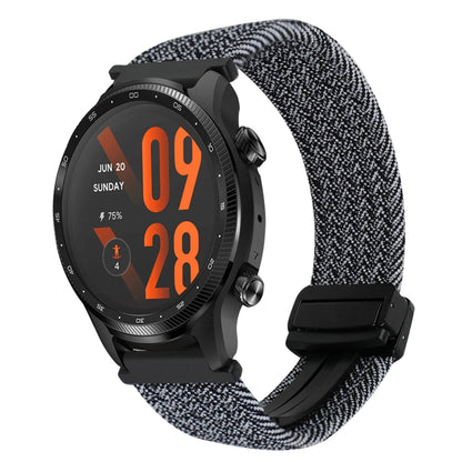 For Ticwatch Pro 3 Ultra 22mm Magnetic Buckle Braided Watch Band(Black White) by bashfashion