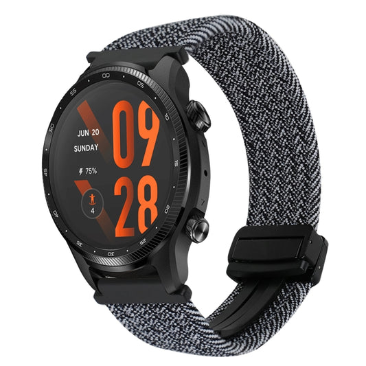 For Ticwatch Pro 3 Ultra 22mm Magnetic Buckle Braided Watch Band(Black White) by bashfashion