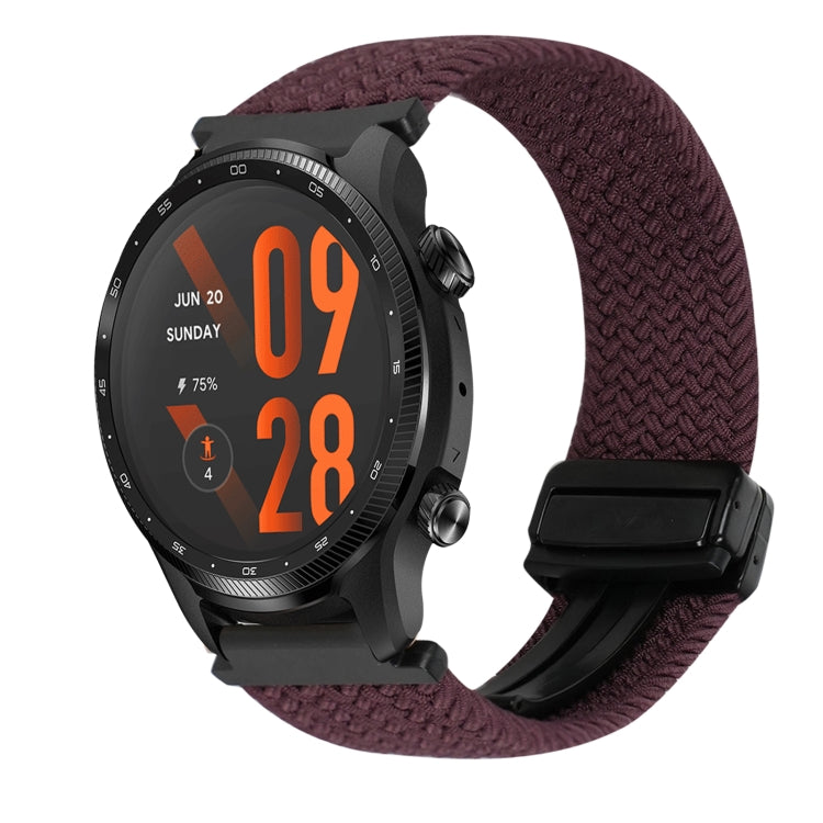 For Ticwatch Pro 3 Ultra 22mm Magnetic Buckle Braided Watch Band(Dark Brown) by bashfashion