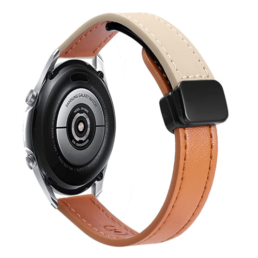 For Samsung Galaxy Watch 3 45mm 22mm Slim Magnetic Buckle Microfiber Leather Watch Band(Orange+Creamy Apricot) by bashfashion