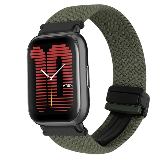 For Amazfit Active Magnetic Buckle 20mm Braided Watch Band(Olive Green) by bashfashion