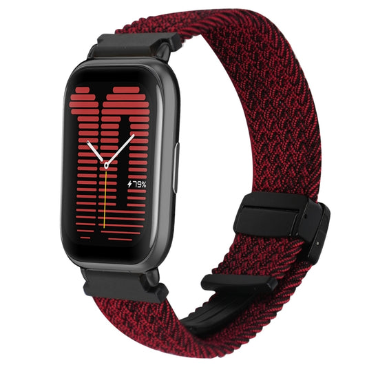 For Amazfit Active Magnetic Buckle 20mm Braided Watch Band(Black Sand Red) by bashfashion