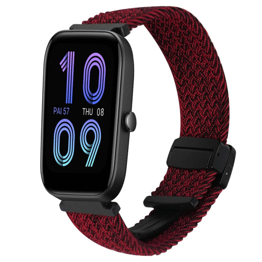 For Amazfit Bip 3 Pro Magnetic Buckle 20mm Braided Watch Band(Black Sand Red) by bashfashion