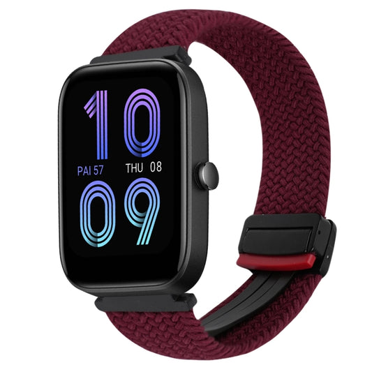 For Amazfit Bip 3 Magnetic Buckle 20mm Braided Watch Band(Wine Red) by bashfashion