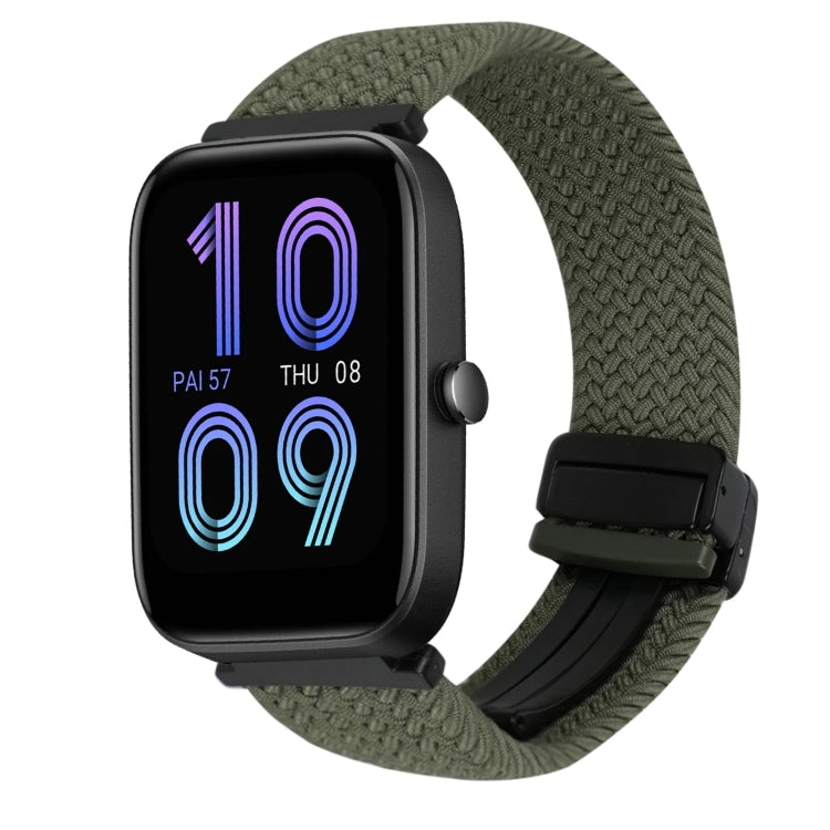 For Amazfit Bip 3 Magnetic Buckle 20mm Braided Watch Band(Olive Green) by bashfashion