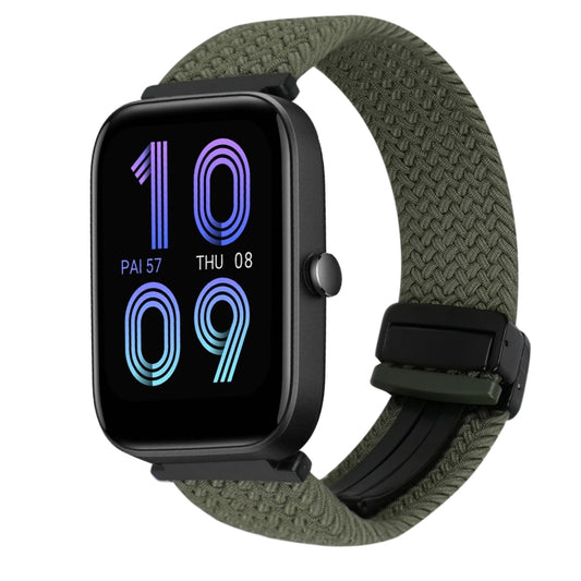 For Amazfit Bip 3 Magnetic Buckle 20mm Braided Watch Band(Olive Green) by bashfashion