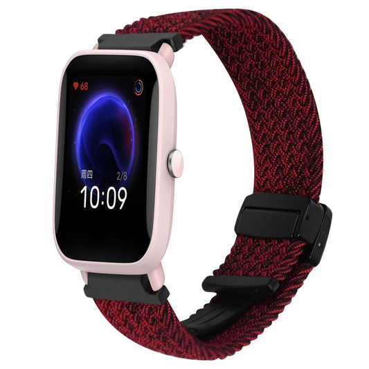 For Amazfit Bip U Magnetic Buckle 20mm Braided Watch Band(Black Sand Red) by bashfashion