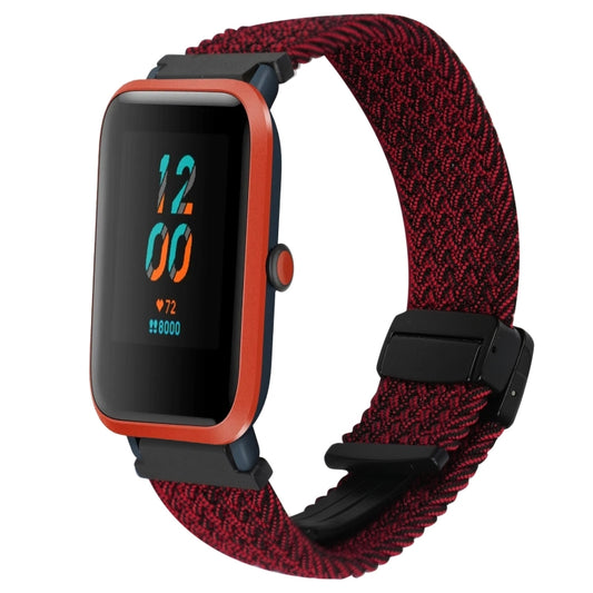 For Amazfit Bip Lite Magnetic Buckle 20mm Braided Watch Band(Black Sand Red) by bashfashion