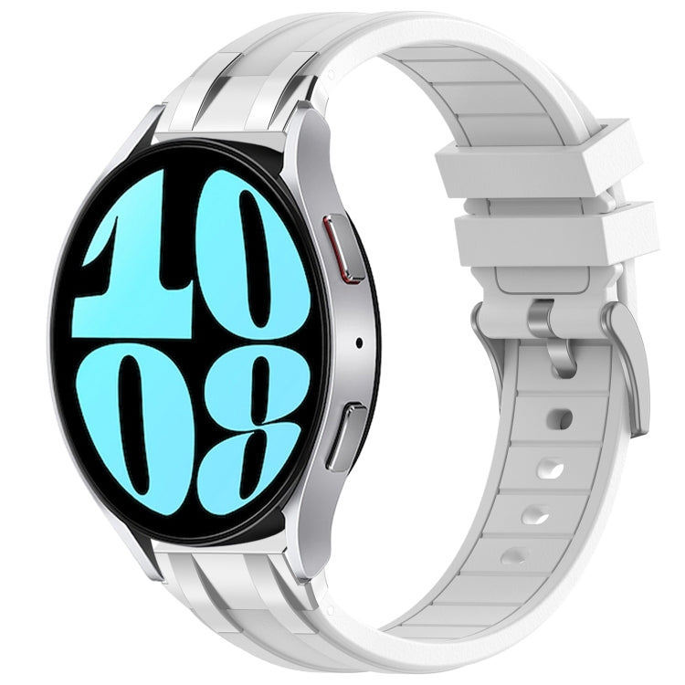 For Samsung Galaxy Watch 6 40 / 44mm 20mm Quick Release Silver Buckle Royal Silicone Watch Band(White) by bashfashion