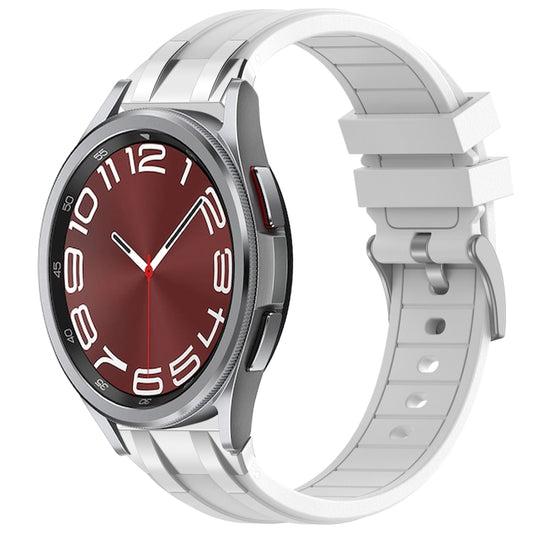 For Samsung Galaxy Watch 6 Classic 20mm Quick Release Silver Buckle Royal Silicone Watch Band(White) by bashfashion