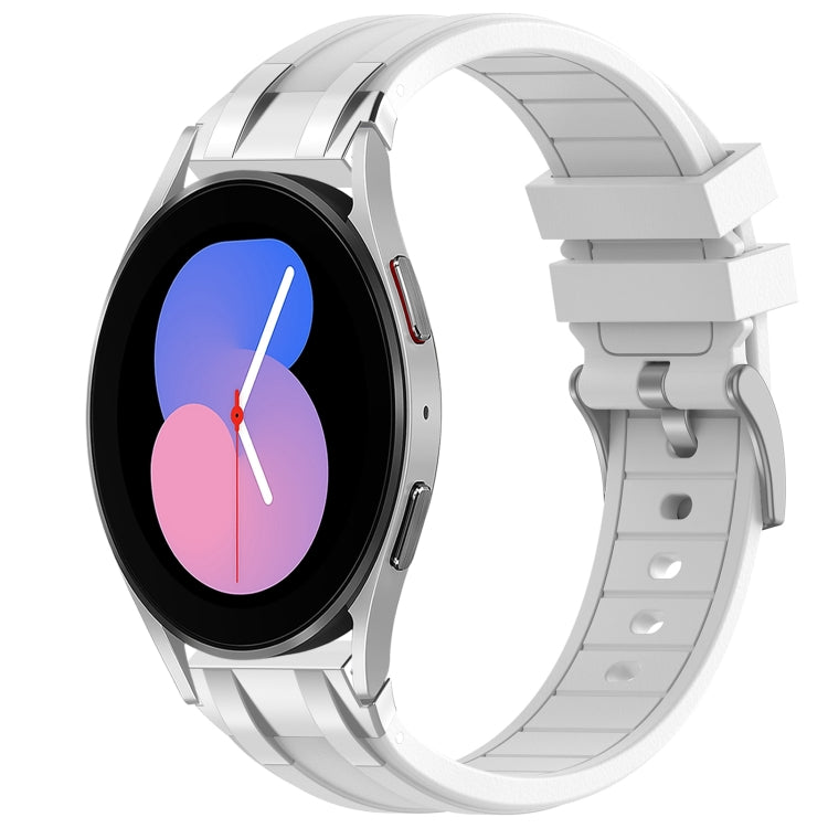 For Samsung Galaxy Watch 5 40 / 44mm 20mm Quick Release Silver Buckle Royal Silicone Watch Band(White) by bashfashion