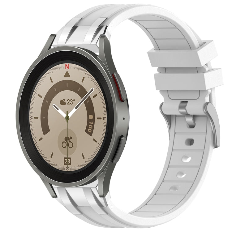 For Samsung Galaxy Watch 5 Pro 45mm 20mm Quick Release Silver Buckle Royal Silicone Watch Band(White) by bashfashion