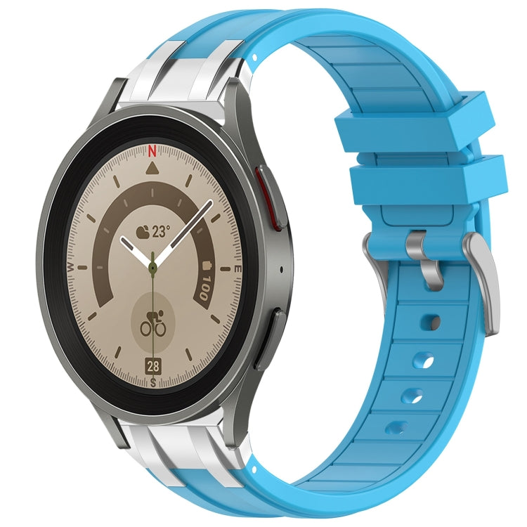 For Samsung Galaxy Watch 5 Pro 45mm 20mm Quick Release Silver Buckle Royal Silicone Watch Band(Sky Blue) by bashfashion