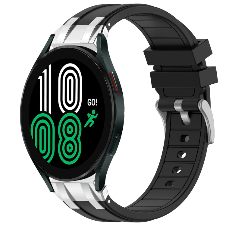 For Samsung Galaxy Watch 4 40 / 44mm 20mm Quick Release Silver Buckle Royal Silicone Watch Band(Black) by bashfashion