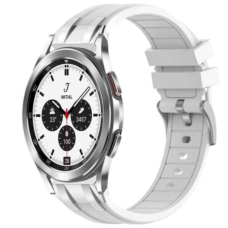 For Samsung Galaxy Watch 4 Classic 42 / 46mm 20mm Quick Release Silver Buckle Royal Silicone Watch Band(White) by bashfashion