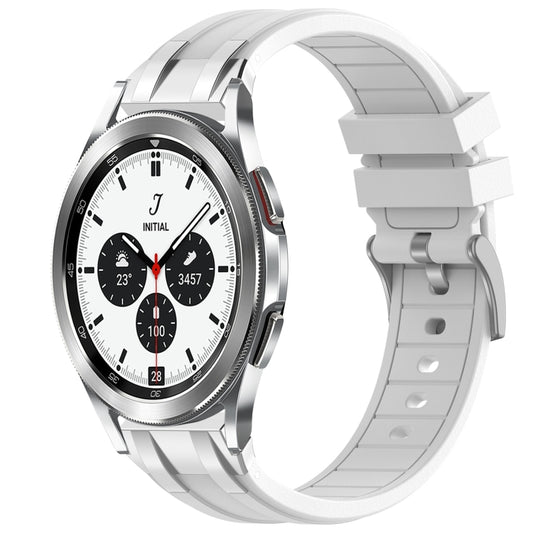 For Samsung Galaxy Watch 4 Classic 42 / 46mm 20mm Quick Release Silver Buckle Royal Silicone Watch Band(White) by bashfashion