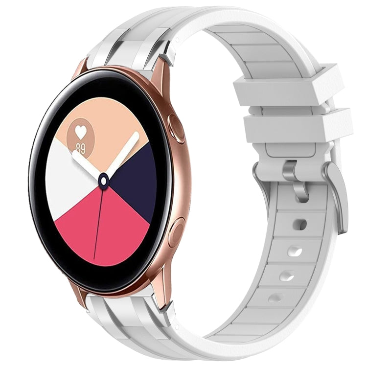 For Samsung Galaxy Watch Active 20mm Quick Release Silver Buckle Royal Silicone Watch Band(White) by bashfashion